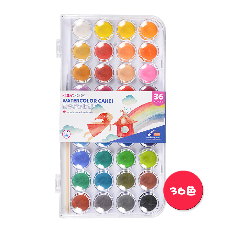 36 색 단색 수채화 아트 용품 세트 파우더 페인팅 용품 워터 컬러 초보자 브러쉬 보내기